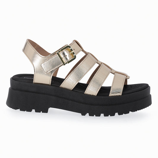 Sandalia Claudia Dorado/Negro