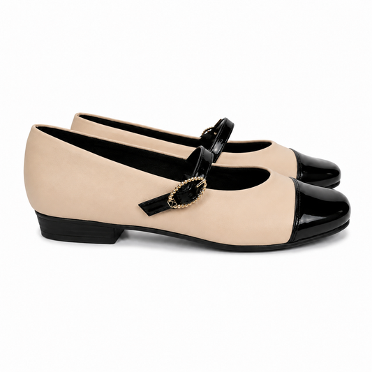Ballerina Mary Jane Raquel Beige/Negro